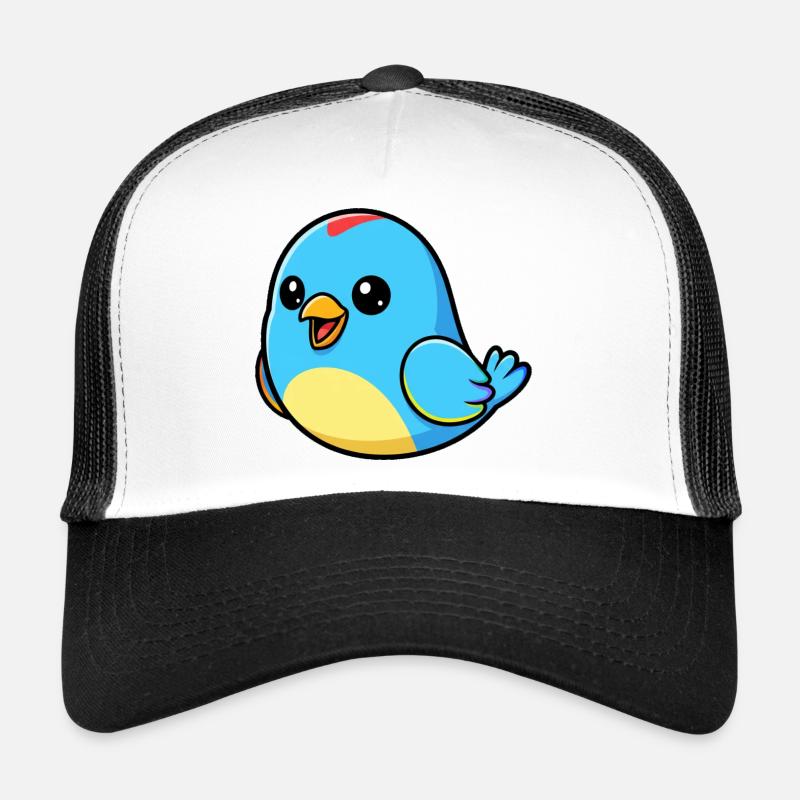 Cheerful Blue Bird Cartoon - Trucker Cap - white/black
