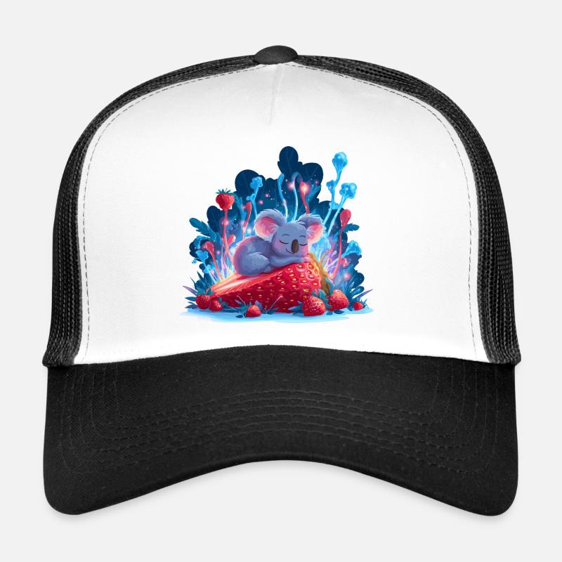 Koala endormi sur une forêt de néons de fraises Casquette trucker 
