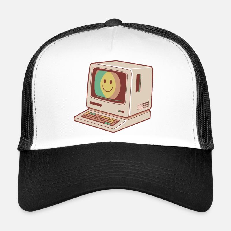 Retro Computer Smile Pastel Green Yellow Red Trucker Cap