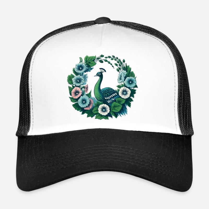 Peacock Floral Circle Trucker Cap