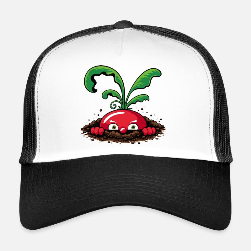 Neugieriges Radieschen aus der Erde  - Trucker Cap - Weiß/Schwarz