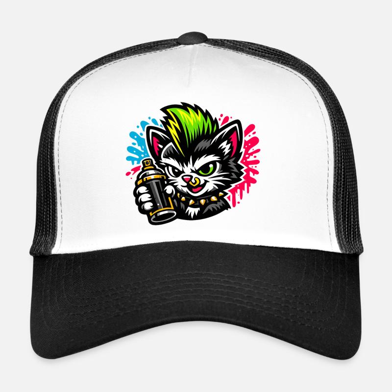 Graffiti Katze Sprühpunk - Trucker Cap - Weiß/Schwarz