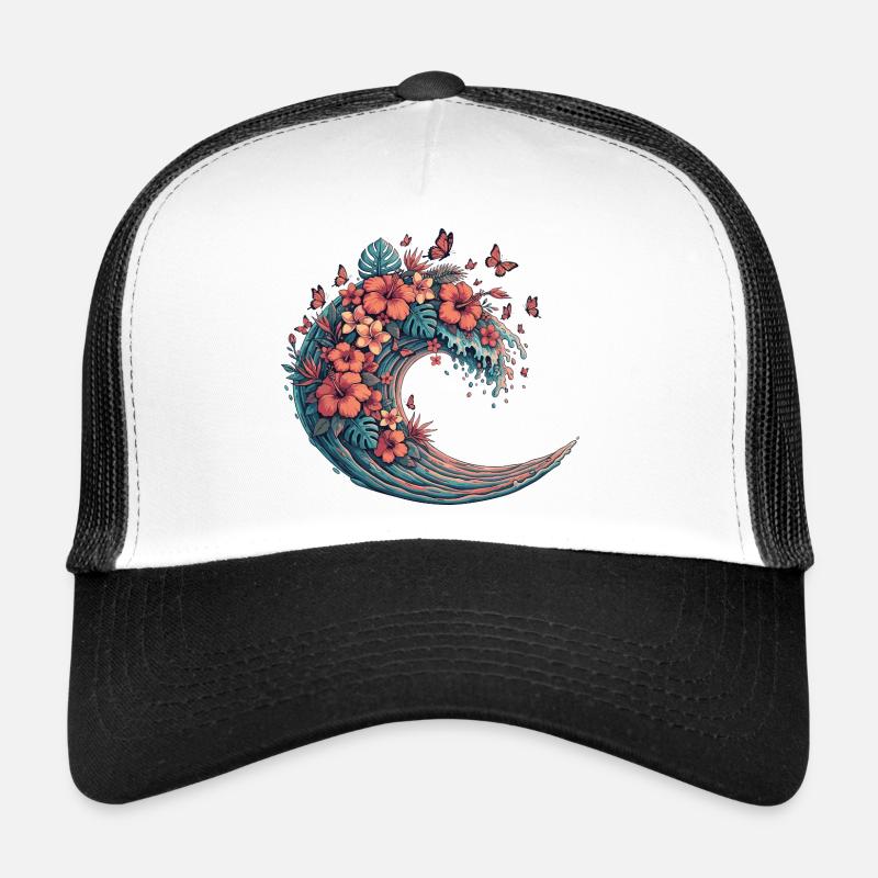 Moon wave with tropical flowers Trucker Cap