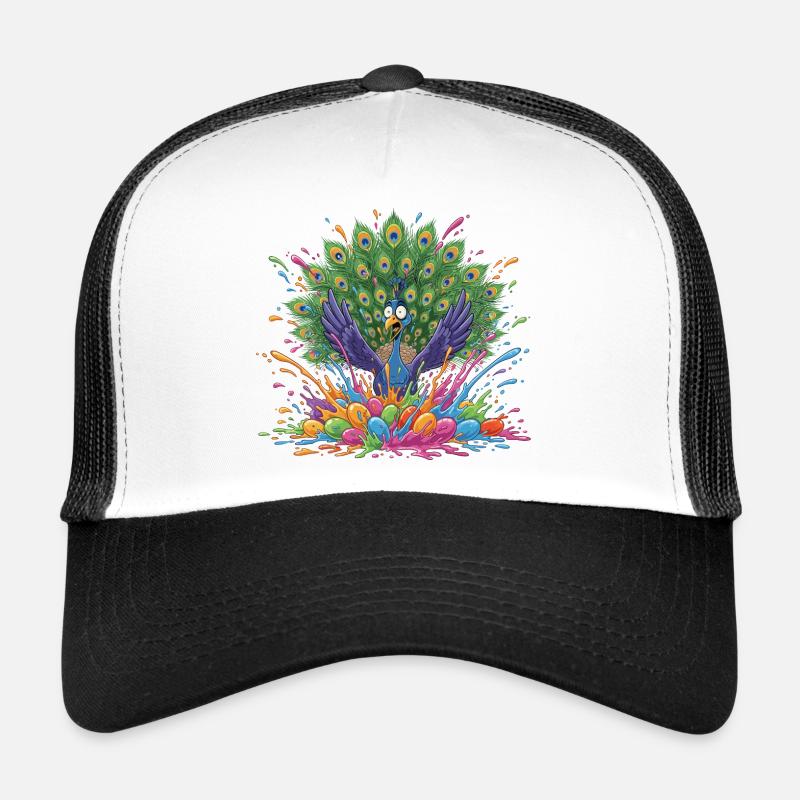 Peacock with Paint Slingshot Panorama - Trucker Cap - white/black