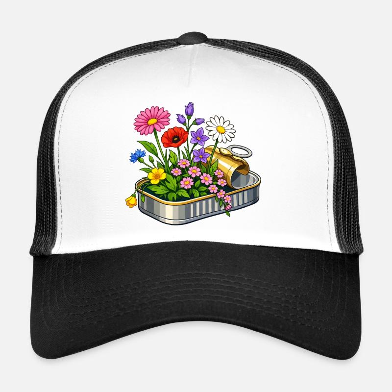 Bunte Blumen in geöffneter Dose Illustration  - Trucker Cap - Weiß/Schwarz