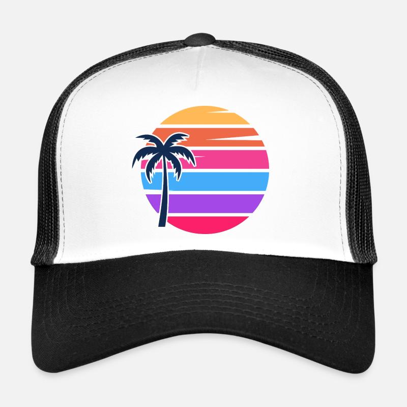 Retro Sunset Palm Circle Trucker Cap