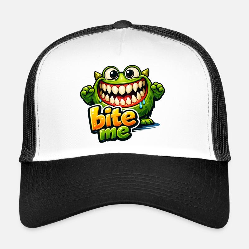 Dessin animé Monstre Drôle Vert BiteMe Casquette trucker 