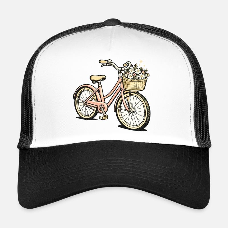 Vélo vintage avec panier de fleurs Casquette trucker 