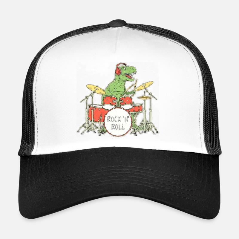 Illustration RocknRoll du batteur Dino Casquette trucker 