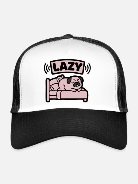 Lit de chien carlin paresseux introverti - Casquette trucker  - blanc/noir - Devant