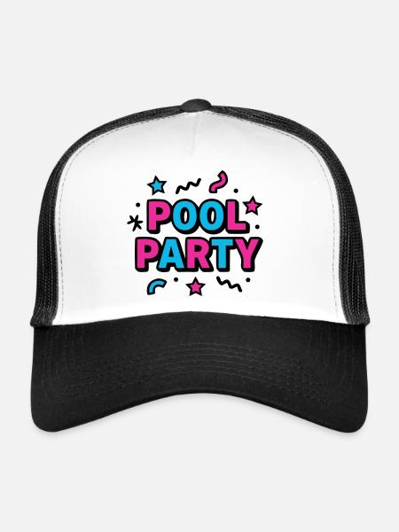 Lettrage des fêtes à la piscine des années 90 - Casquette trucker  - blanc/noir - Devant