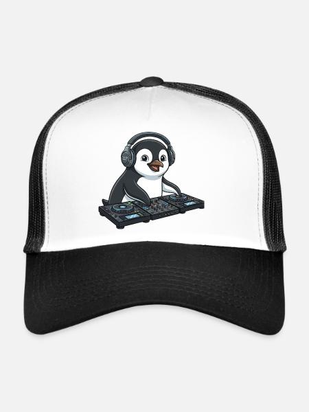 Pinguin DJ Musik Techno Party Comic - Trucker Cap - Weiß/Schwarz