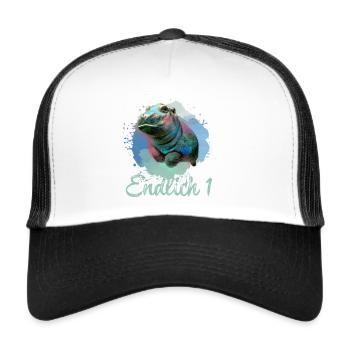 nilpferd,hippo,graffiti,nilpferd baby,1 jahr - Trucker Cap - Weiß/Schwarz - Vorne
