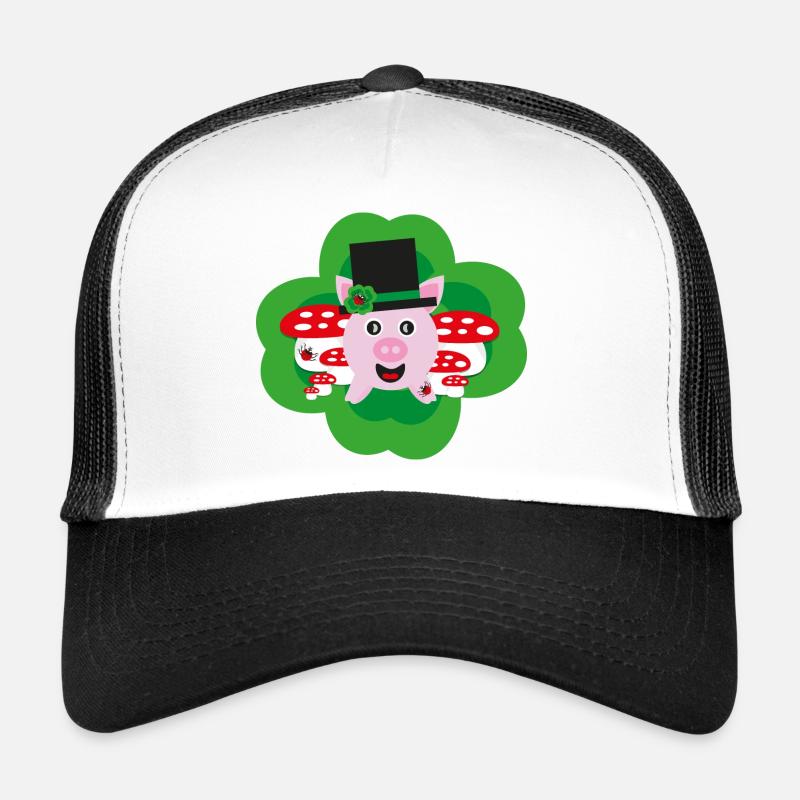 Glücksschwein mit Klee und Marienkäfer. Trucker Cap