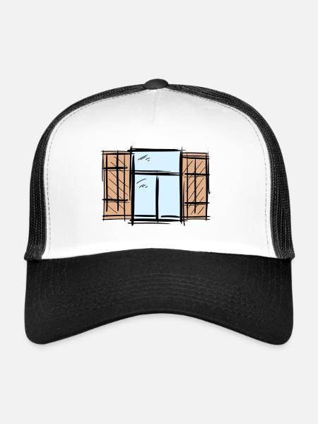 Vieille fenêtre avec volets à charnières Dessin de volets - Casquette trucker  - blanc/noir - Devant
