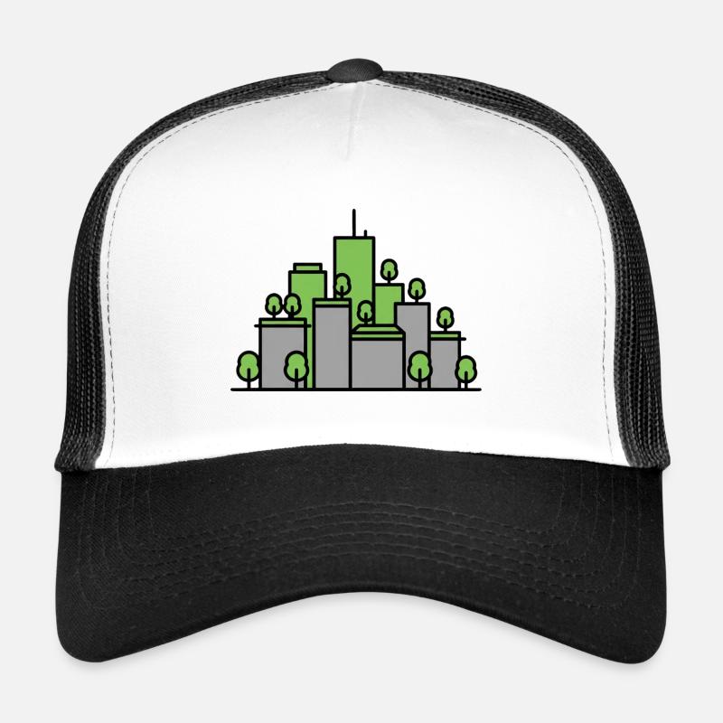 Green City Silhouette Vector Trucker Cap