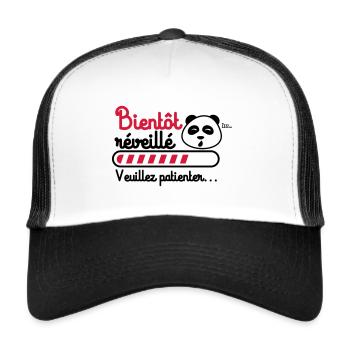 bientôt reveillé, cadeau flemmard, panda - Casquette trucker  - blanc/noir - Devant