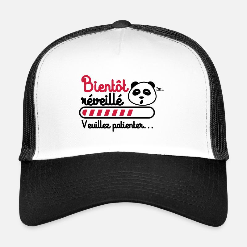 bientôt reveillé, cadeau flemmard, panda - Casquette trucker  - blanc/noir