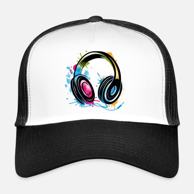 stylish Graffiti Headphones - Trucker Cap - white/black