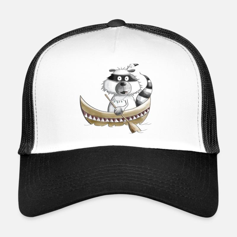 Waschbär Im Kanu I Kajak I Paddeln Kinder Geschenk - Trucker Cap - Weiß/Schwarz