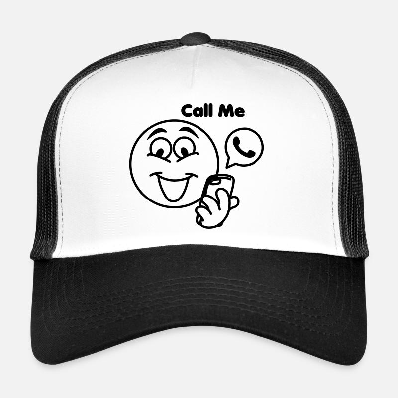 Stick head with phone and text 'call me Trucker Cap