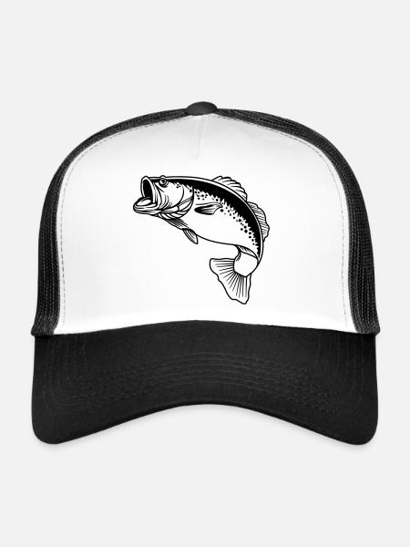 Logo transparent de poisson pour pêcheur - Casquette trucker  - blanc/noir - Devant