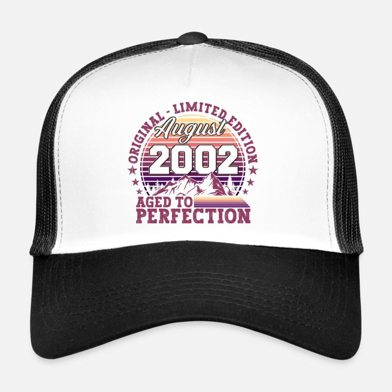 Original August 2002 20. Geburtstag Fun Geschenk - Trucker Cap - Weiß/Schwarz