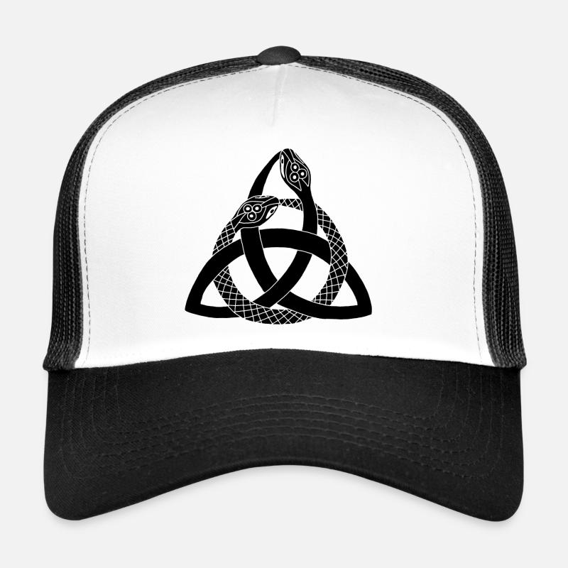 Schwarze Schlangen und keltisches Symbol - Trucker Cap - Weiß/Schwarz