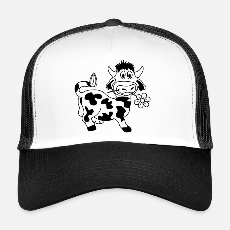 Drôle de vache avec fleur dans la bouche Casquette trucker 
