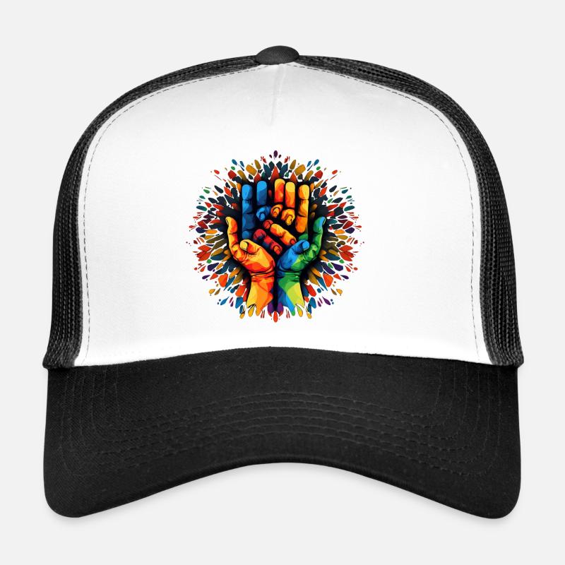 Sharing is Caring - Community - Helfende Hand - Trucker Cap - Weiß/Schwarz