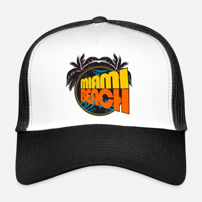 Miami Beach Retro-Palmen - Trucker Cap - Weiß/Schwarz