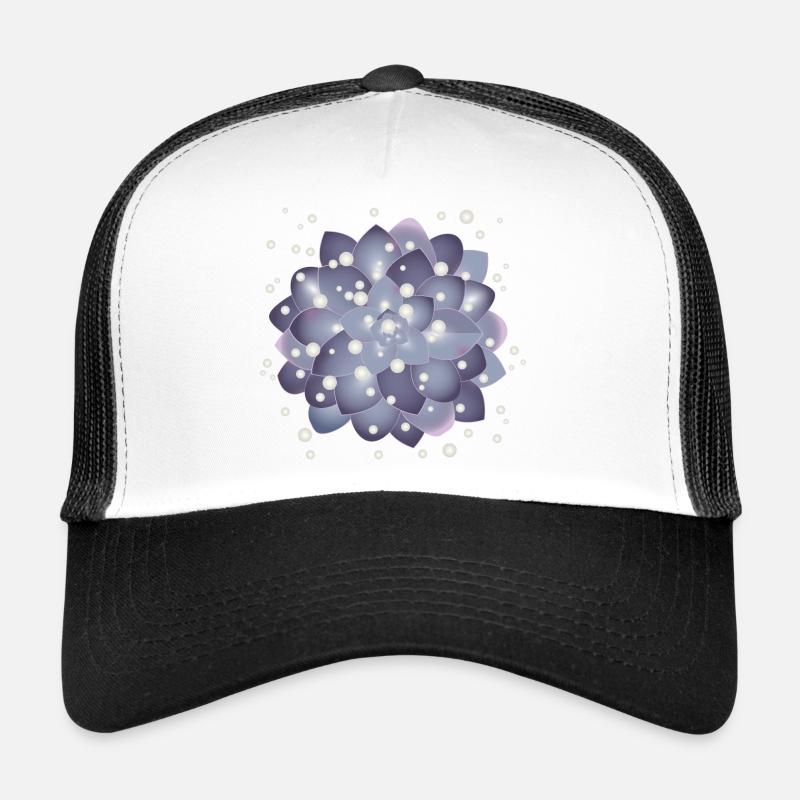 wunderschöne Sukkulenten Blüte mit Perlen - Trucker Cap - Weiß/Schwarz