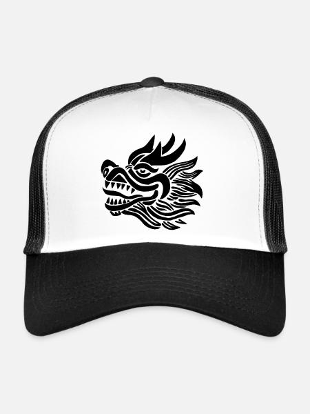 Tête de dragon chinois (noir) - Casquette trucker  - blanc/noir - Devant