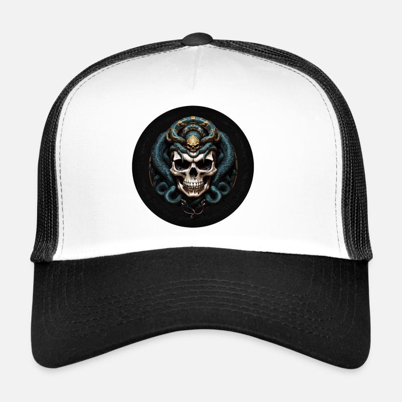 Dekorativer Schädel mit Schlangen - Trucker Cap - Weiß/Schwarz