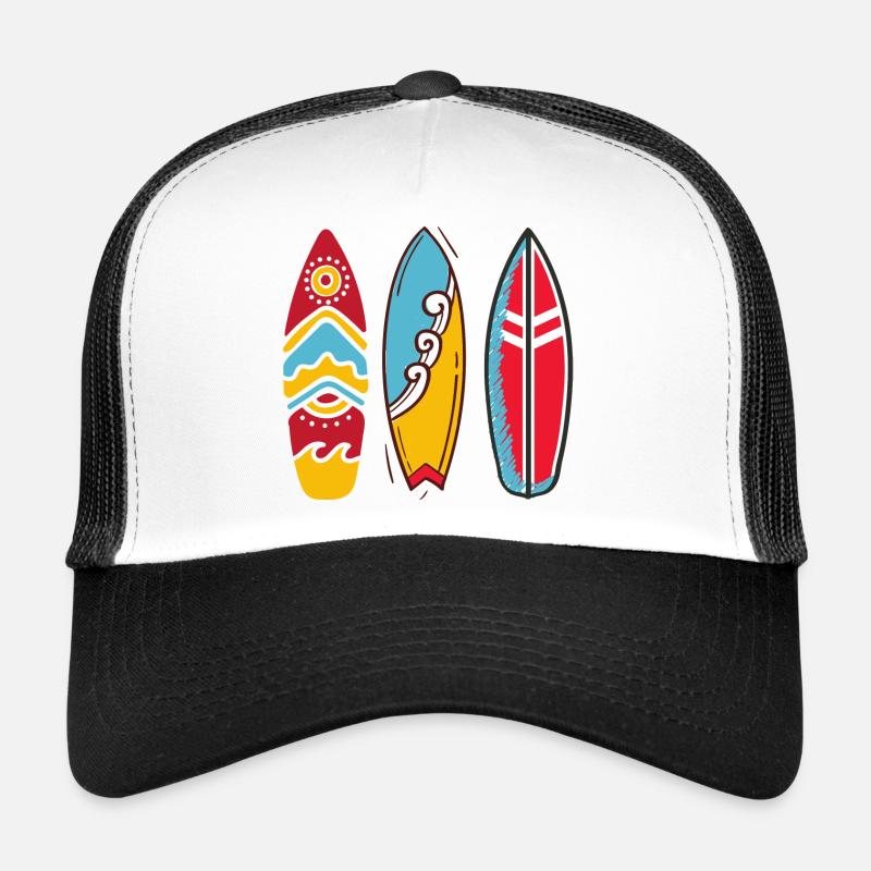 Drei Pop-Art-Surfbretter - Trucker Cap - Weiß/Schwarz
