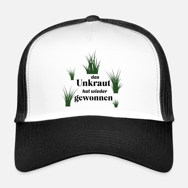 Unkraut - lustiger Spruch über Gartenarbeit/Garten - Trucker Cap - Weiß/Schwarz