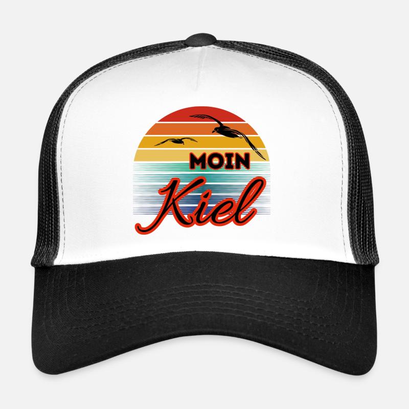 Moin Kiel avec mouette dans un style rétro - Casquette trucker  - blanc/noir