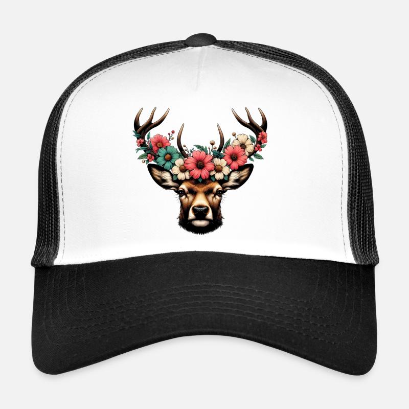 Cerf avec des fleurs Casquette trucker 