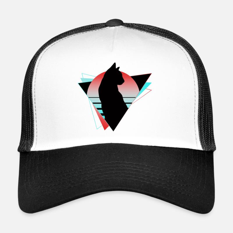 Katze Neon Geometrisch Silhouette Umriss Bunt - Trucker Cap - Weiß/Schwarz