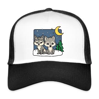 Les deux mignons loups sont enneigés - Casquette trucker  - blanc/noir - Devant