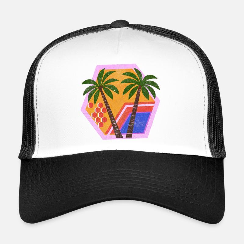 Décor tropical rétro enchanté - Casquette trucker  - blanc/noir