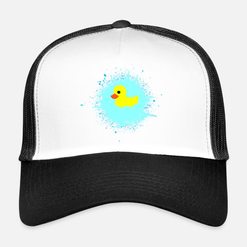 Yellow Duck on Blue Splash - Trucker Cap - white/black