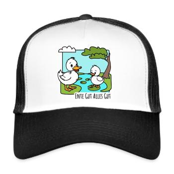 Ente gut alles gut Fröhliche Entlein am Teich - Trucker Cap - Weiß/Schwarz - Vorne