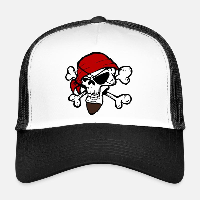 Pirate Skeleton Head with Red Bandana Trucker Cap