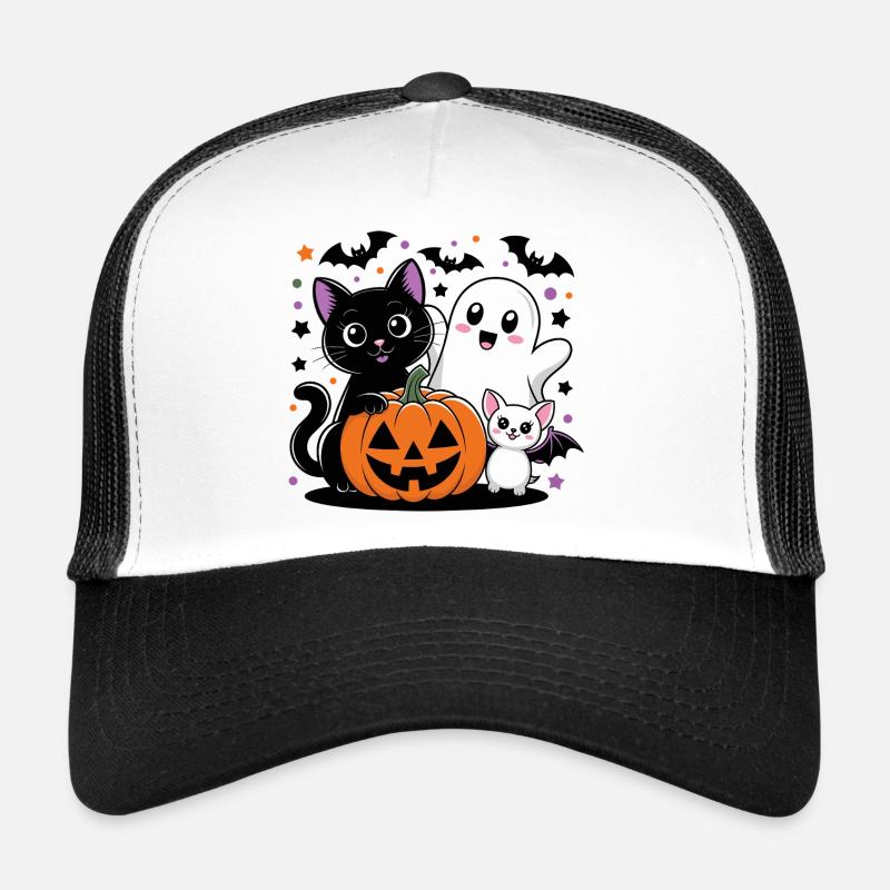 Halloween Geist und Katze mit Kürbis Trucker Cap