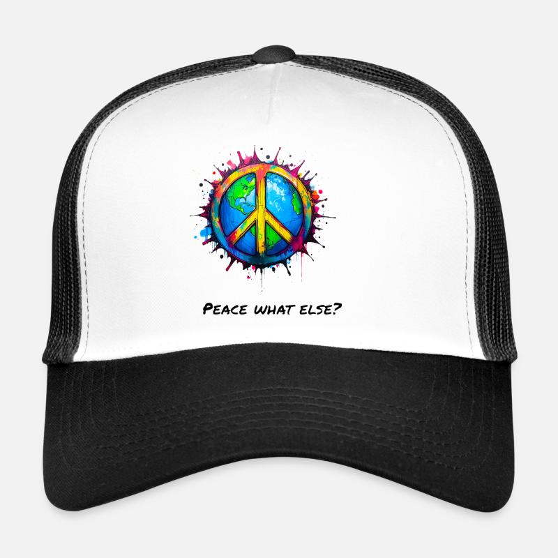 Weltfrieden Friedenssymbol in buntem Splash - Trucker Cap - Weiß/Schwarz