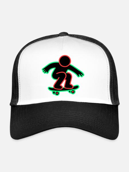 Neon Skateboarder Line Art - Trucker Cap - white/black - Front