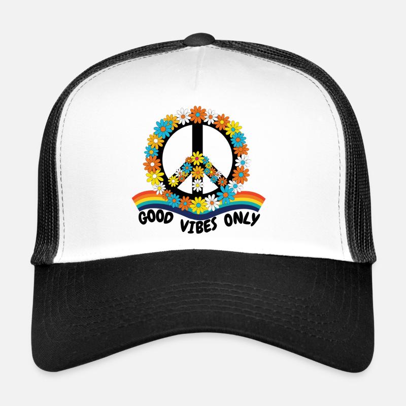 Flower Power Peace – Goood Vibes Only - Trucker Cap - Weiß/Schwarz