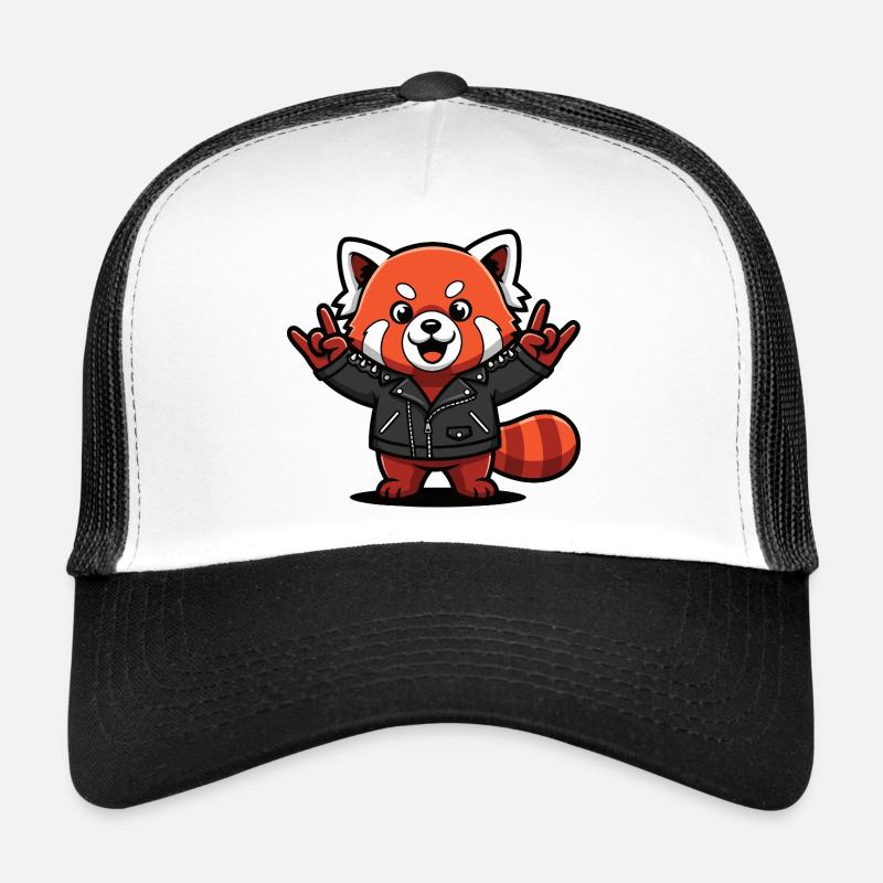 Panda rouge en blouson en cuir Casquette trucker 