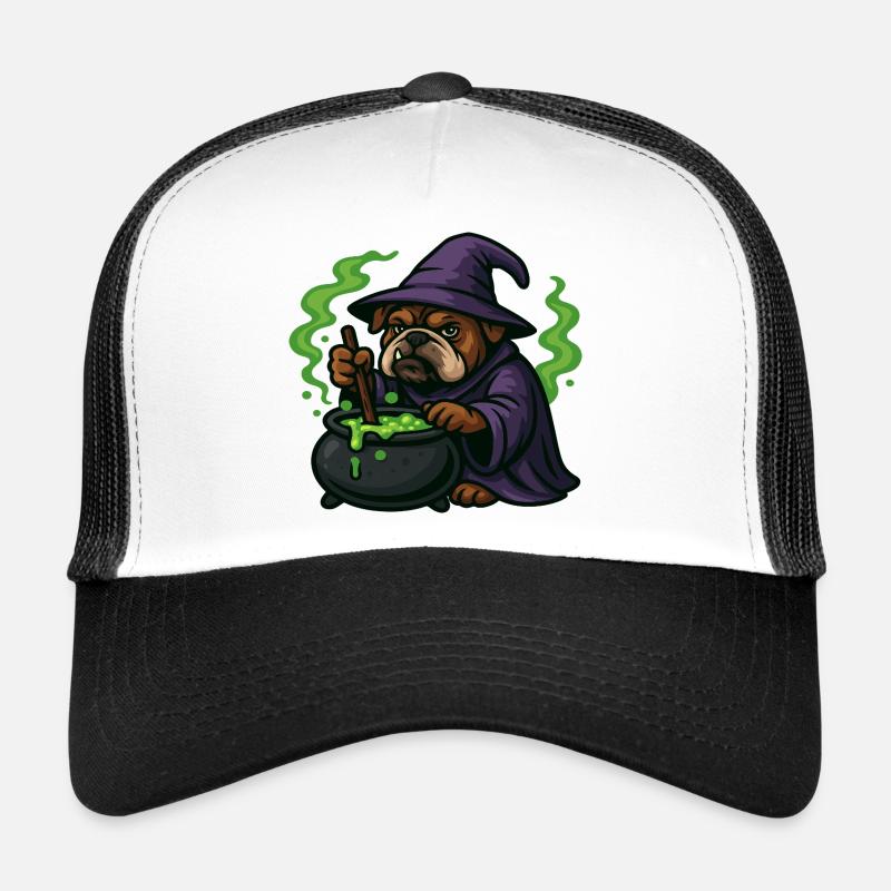 Bouledogue sorcier remuant chaudron magique vert Casquette trucker 